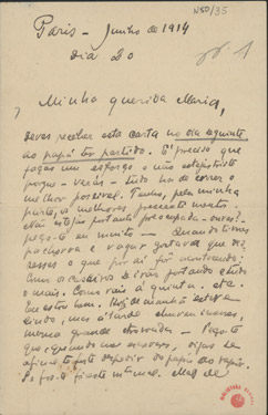  [Carta, 1914 jun. 20, Paris a Maria Cardoso de Sá Carneiro] / Mário