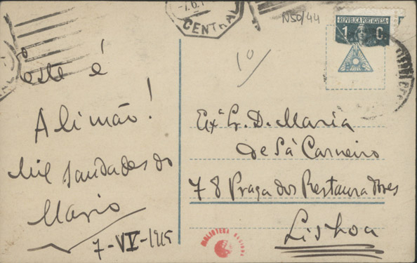  [Bilhete-postal, 1915 jun. 7, Lisboa a Maria Cardoso de Sá Carneiro, Lisboa] / Mario