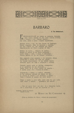  Bárbaro: [poesia de «Indícios de Oiro»] / Mário de Sá-Carneiro