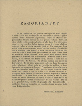  Zagoriansky / por Mário de Sá-Carneiro; [apresentação de] Jorge de Sena