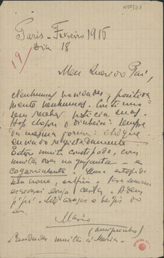  [Carta, 1916 fev. 18, Paris a Carlos de Sá Carneiro] / Mario