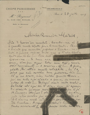  [Carta, 1914 jul. 27, Paris a Maria Cardoso de Sá Carneiro] / Mário de Sá Carneiro