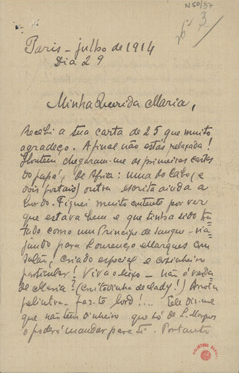  [Carta, 1914 jul. 29, Paris a Maria Cardoso de Sá Carneiro] / Mário