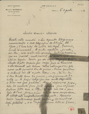  [Carta, 1914 ago. 6, Paris a Maria Cardoso de Sá Carneiro] / Mario