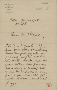  [Carta, 1915 jan. 27, Lisboa a Maria Cardoso de Sá Carneiro, Lisboa] / Mário