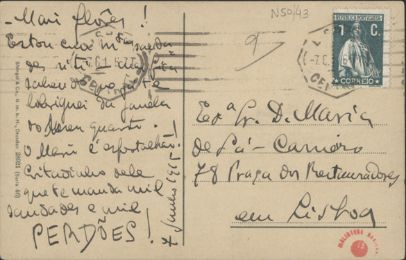  [Bilhete-postal, 1915 jun. 7, Lisboa a Maria Cardoso de Sá Carneiro, Lisboa] / [Mário de Sá Carneiro]