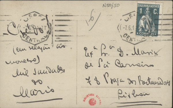  [Bilhete-postal, 1915 jun. 7, Lisboa a Maria Cardoso de Sá Carneiro, Lisboa] / Mário