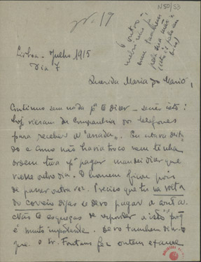  [Carta, 1915 jul. 7, Lisboa a Maria Cardoso de Sá Carneiro] / Mário