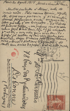  [Bilhete-postal, 1915 ago. 20, Paris a Maria Cardoso de Sá Carneiro, Lisboa] / Mario